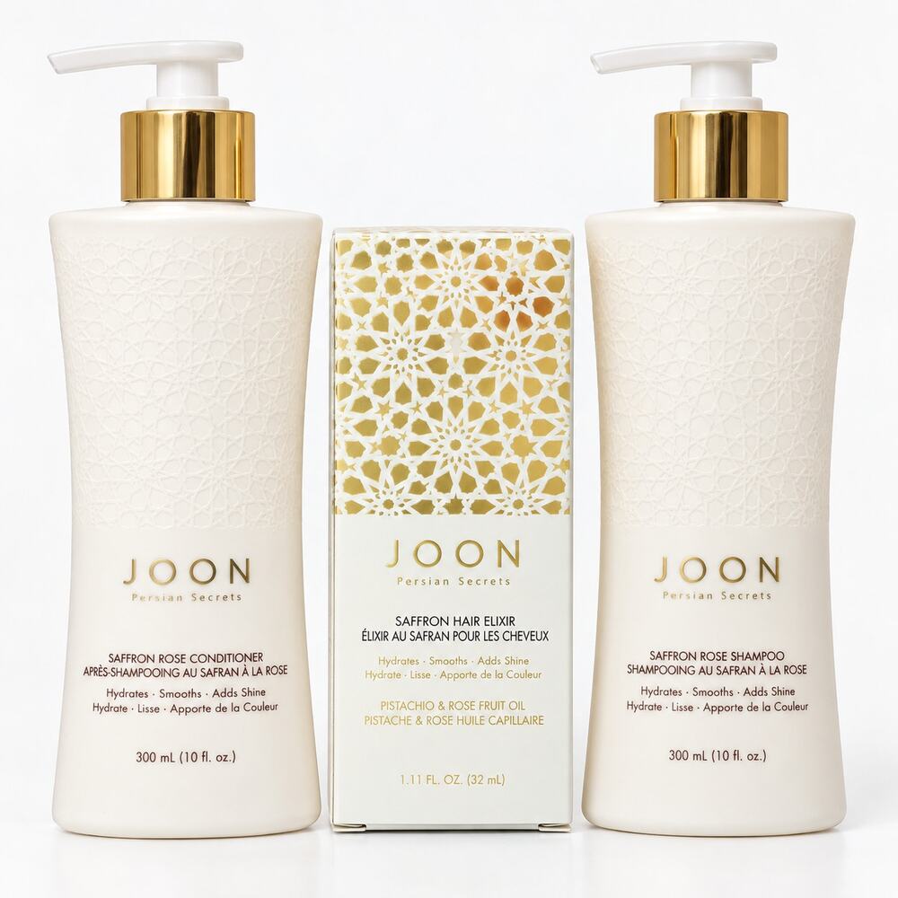 JOON Persian Secrets Saffron Rose Shampoo Conditioner Hair Elixir Trio